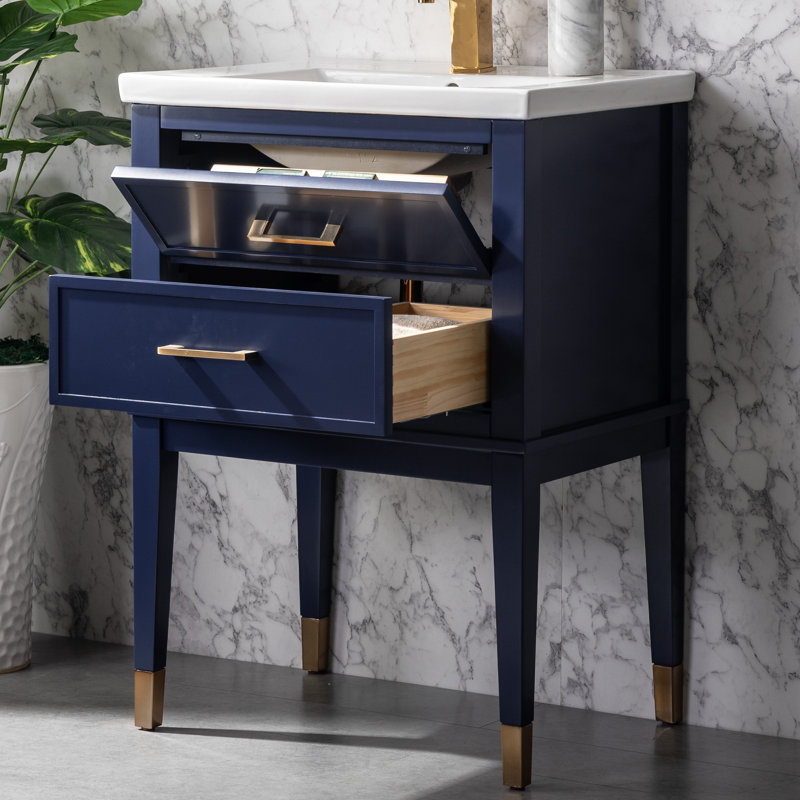 Deon 24'' Single Bathroom Vanity with Porcelain Top, Blue