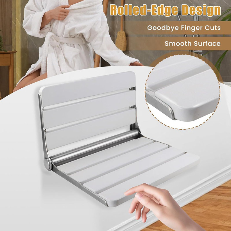 16 Inchs Teak Folding Shower Seat Wall Mounted, Foldable Shower ...