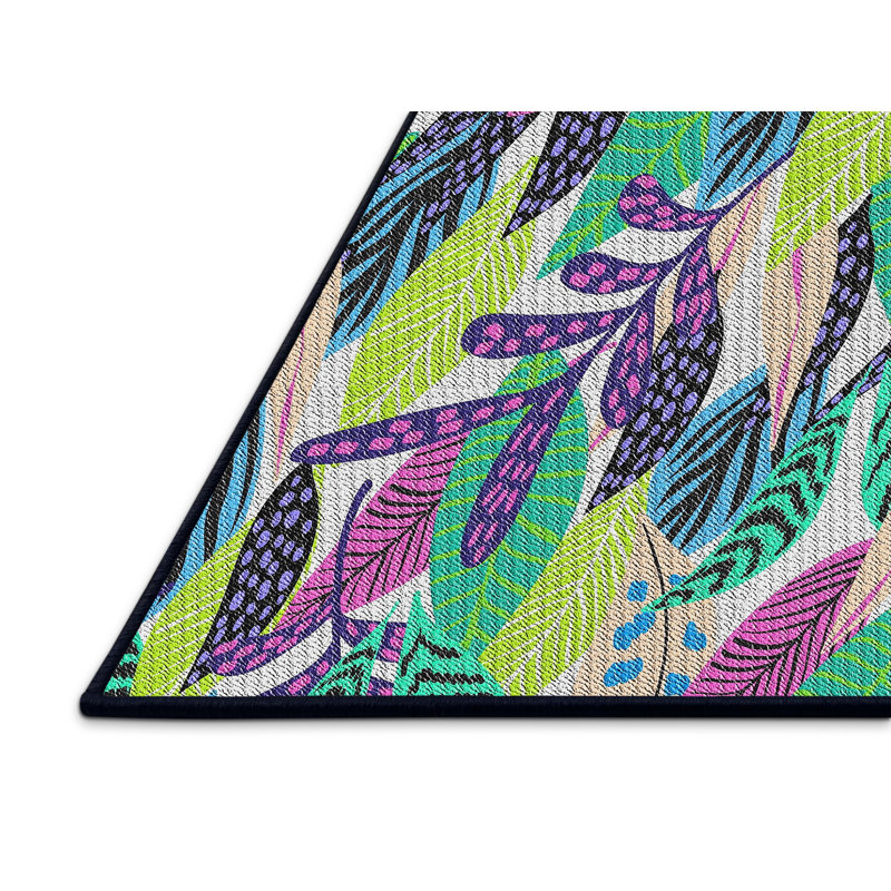 Tissé à la machine à partir de laine et de polyester vert/rose Tapis décoratif, Rectangle 6 pi x 9 pi
