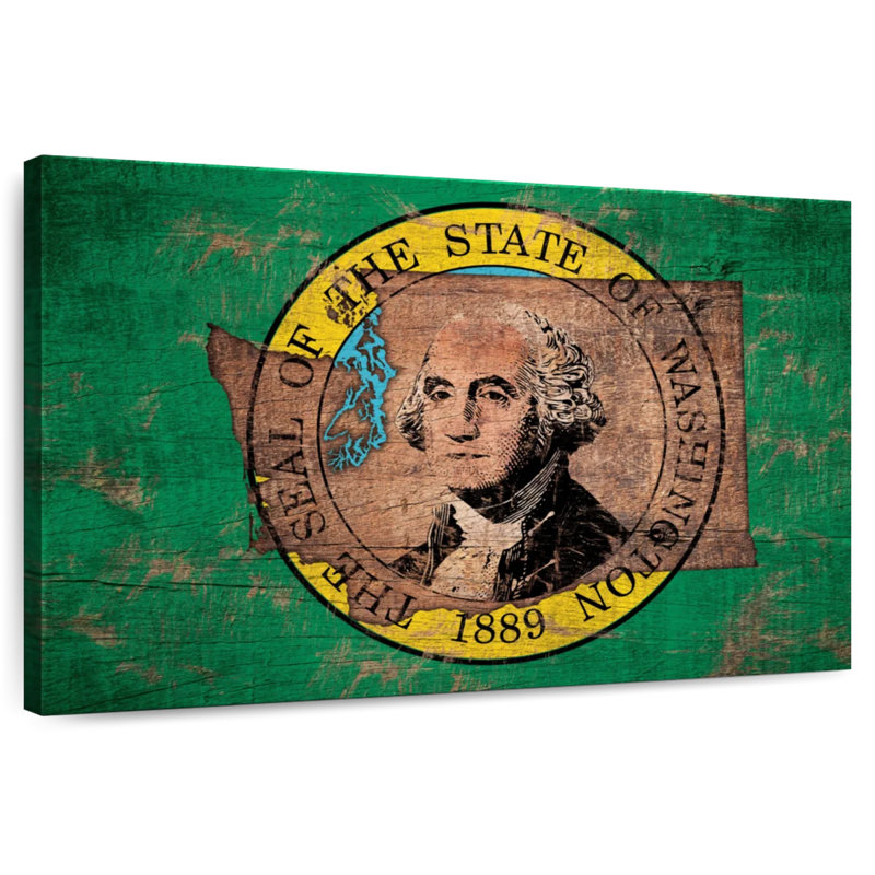 Borges State Map Over Washington Flag, 24" H x 36" W