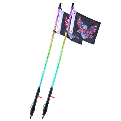 3 FT Whip Light with Spring Base, Led Whip Light with APP & Remote Control, Waterproof 360° Spiral RGB Chasing Lighted Whips with 2 Flags, for UTVs, ATVs, Motorcycles, RZR, Can-am, Go-kart