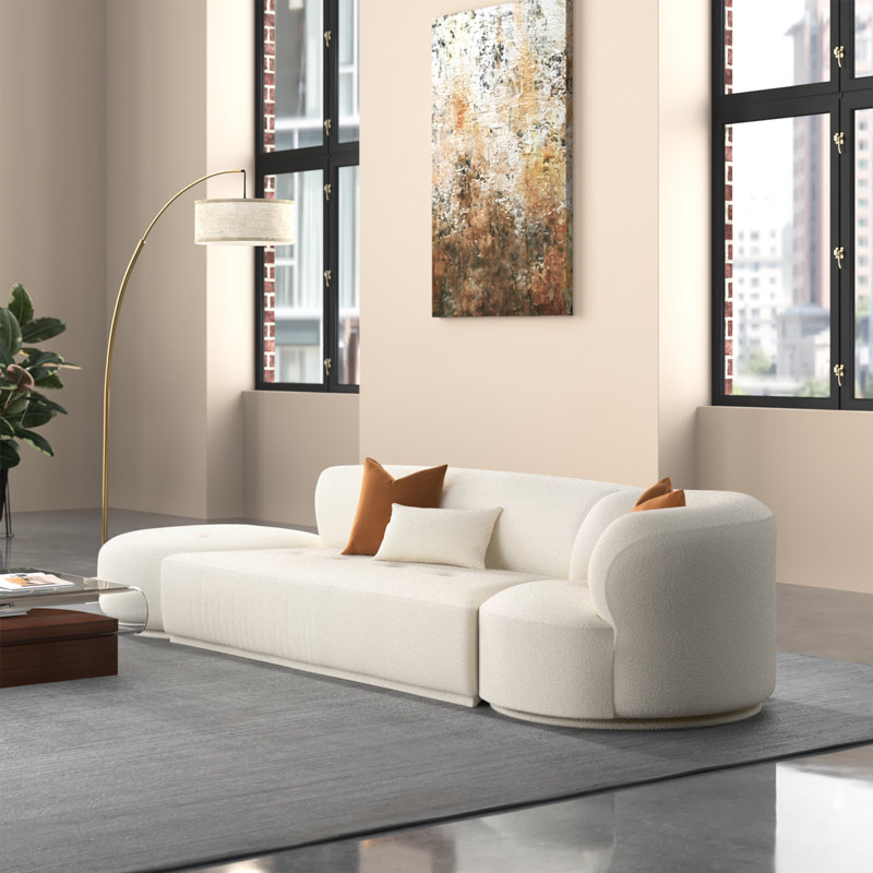 Tov Furniture Fickle Cream Boucle 3-Piece Chaise Modular Sofa, Cream Boucle
