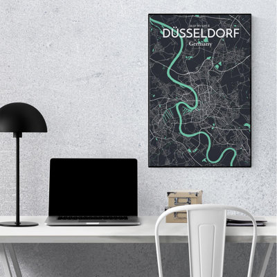 Impression sur carte de la ville de Dusseld