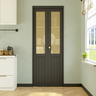 Portes pliantes pliantes en bois manufacturé 30 po x 80 po tissées à la main et imitation rotin avec trousse de quincaillerie