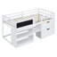 Lit mezzanine simple en bois massif avec bureau à roulettes intégré et rangement intégré aux tons blancs