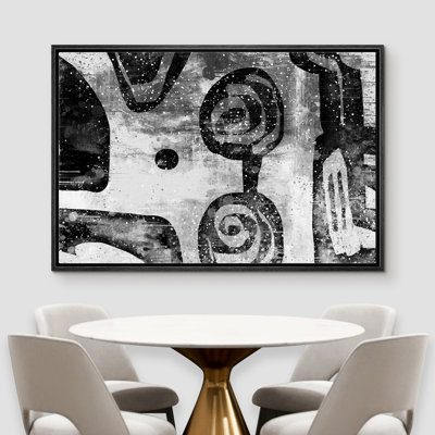 Style Mid Century IDÉE4WALL, impression sur toile encadrée, spirales et lignes d'inspiration tribale, illustrations abstraites de formes, art bohémien noir et blanc pour le salon, la chambre à coucher, le bureau - 16 po x 24 po
