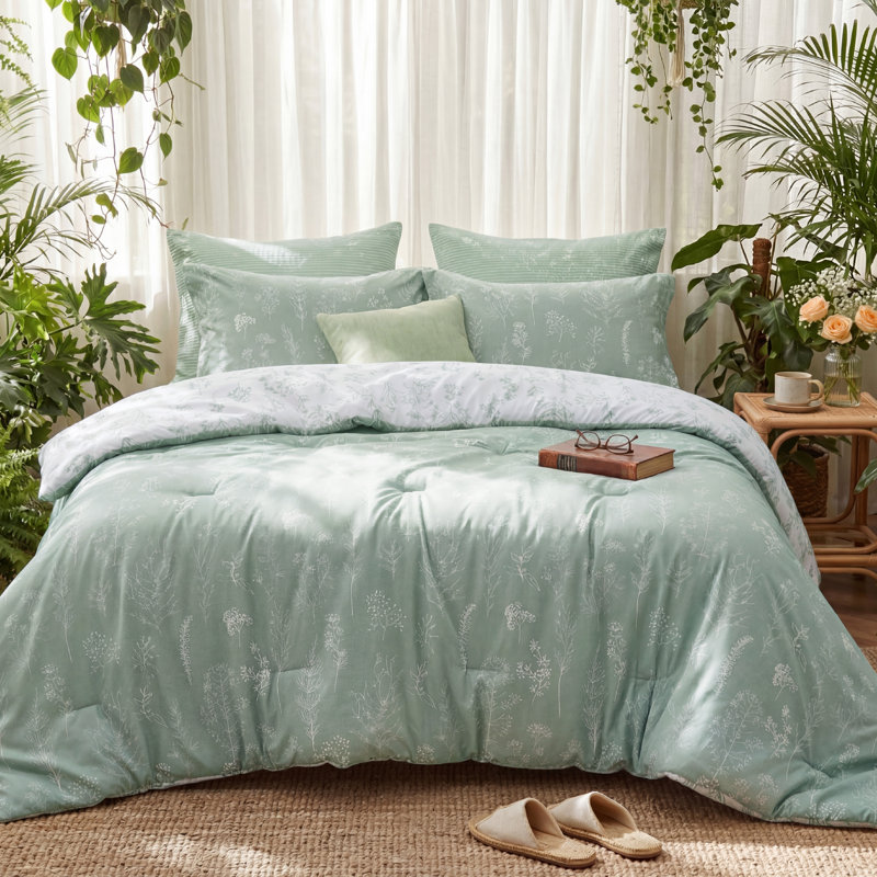 Bedsure Twin Comforter Set – 2-Piece Sage Green Botanical Floral Bedding, Reversible Soft Comforter with 1 Pillow Sham, Perfect for Spring Refresh & Cozy Bedroom Decor