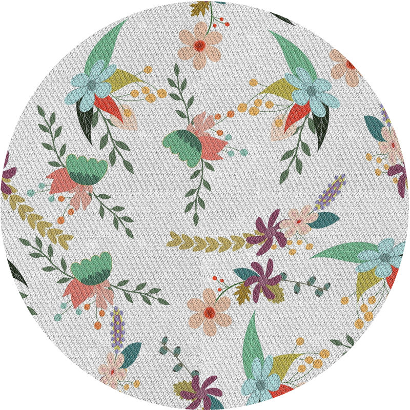 Tapis ivoire à motif floral Lex, Rond 6 pi