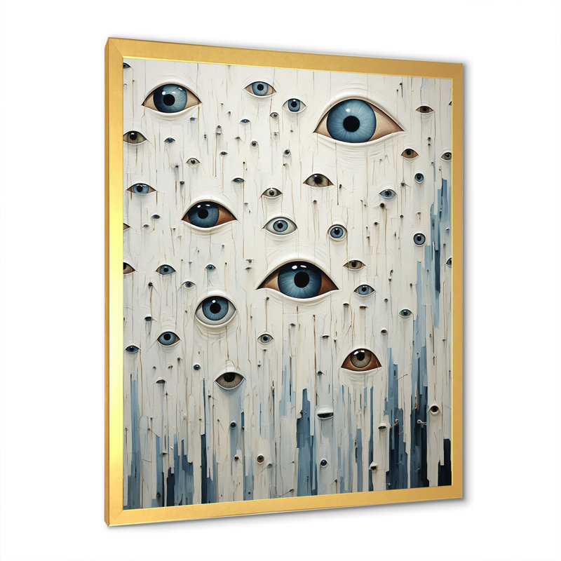 " Minimalist Monster Creatures " Print, Gold Picture Frame, 32" H x 16" W x 1" D
