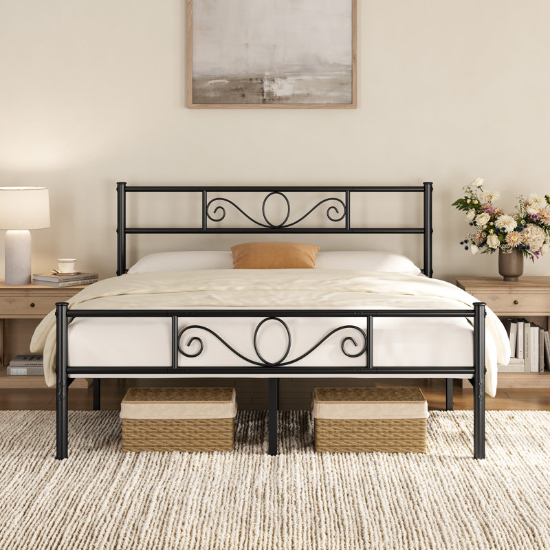 Metal Bed Frame with Headboard/Under-Bed Storage, Kingsize (5'), Black