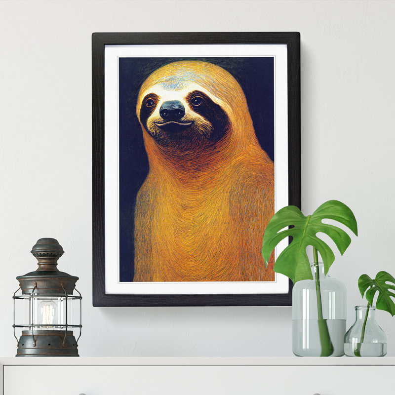 Sloth - Single Picture Frame Painting, Black, 34cm H x 25cm W x 2cm D
