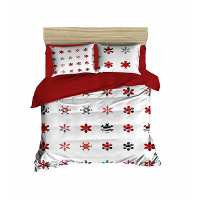 Luxury Double Duvet Cover Set, Red & White & Green, 79 x 87 inches | 100% Polyester Microsatin Upper, 100% Cotton Underside | Machine Washable, Zipper Closure, 2 Pillowcases Included | Vibrant 3D Print Design