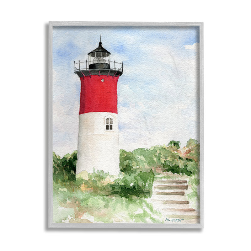 Escalier menant au phare de Nauset, falaise verte, H 20 po x l 16 po, Estampe numérique Farmhouse