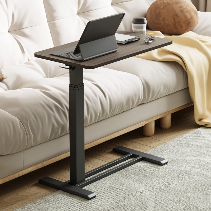 Kristee Adjustable and Movable Overbed Table with Hidden Casters, 40.5" H x 27.6" W x 15.7" D, Dark Walnut