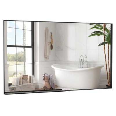 Oversized 60X36 Inch Rectangle Modern Black Frame Bathroom Mirror. Decorative Aluminum Wall Mirror For Living Room And Bedroom, Vertical Or Horizontal Mount | Gift Idea