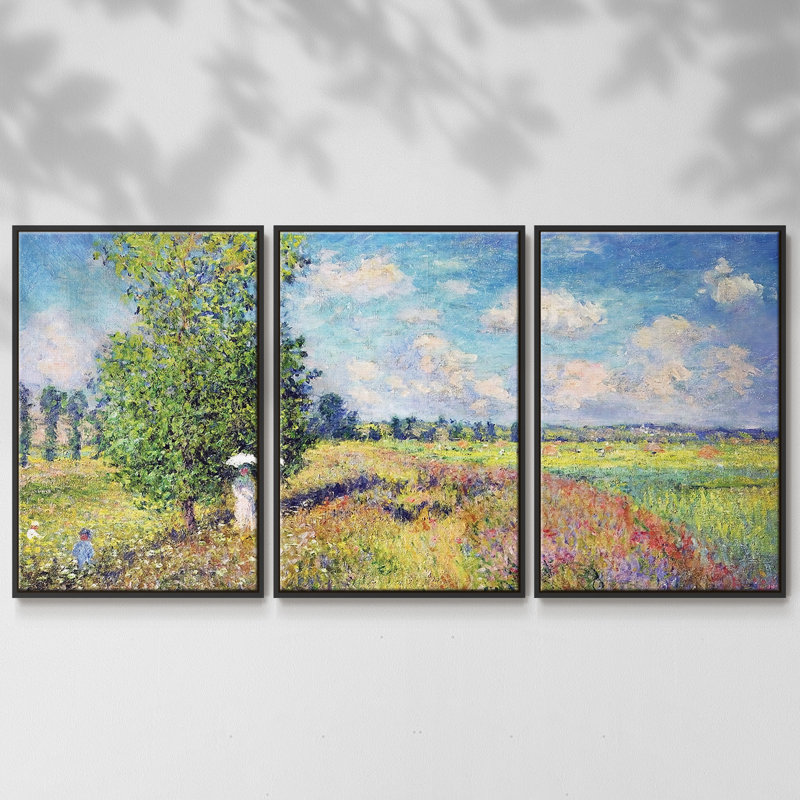 «The Summer, Poppy Field», 1875, reproduction sur toile 3 pièces, Noir