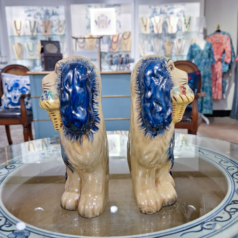 Porcelain Staffordshire Dog Figurines Pair, Blue