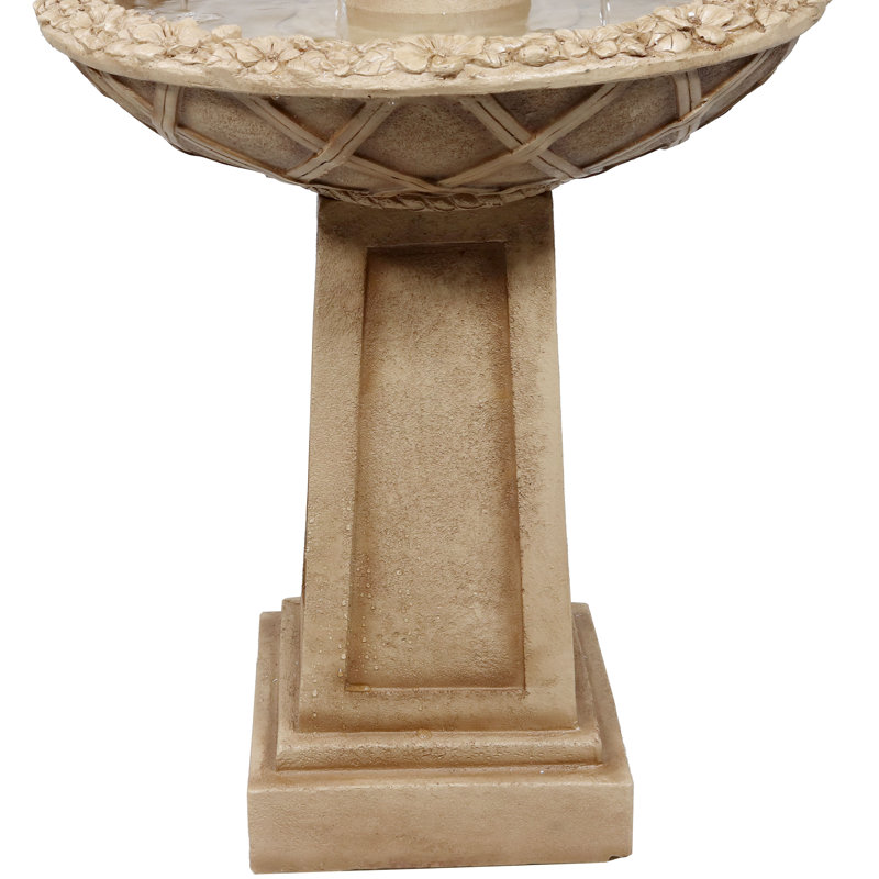 Light Brown Polyresin 2-Tier Birdbath Water Fountain