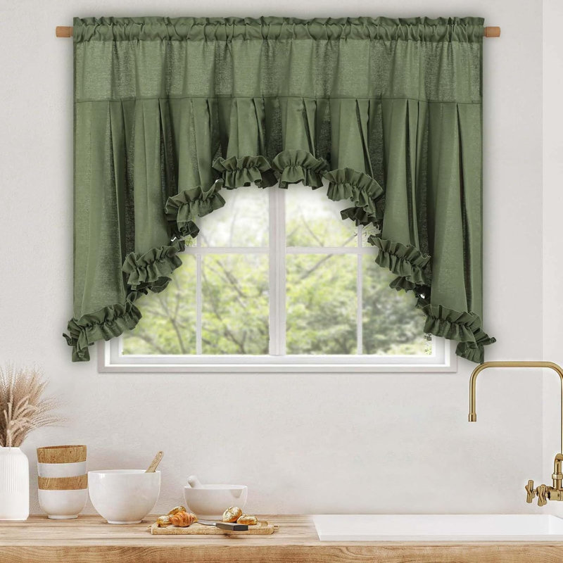 Linen Valances For Windows ,Curtains Rod Pocket Valance Curtains,Green, Green