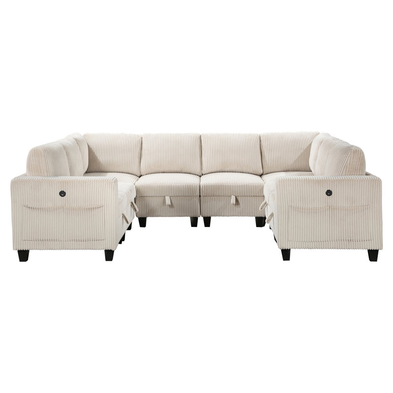 Canapé modulaire 8 pièces avec sièges de rangement 8 pièces, Tissu beige