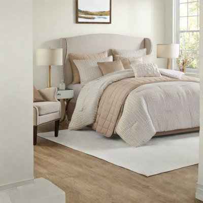 Luxury 10-pc Cal King Bedding Set, Ivory Jacquard, All-season Comfort