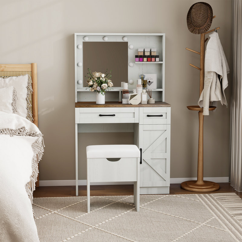 Ensemble de coiffeuse avec miroir et lumières Farmhouse