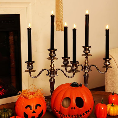 Black Flameless Taper Candles Flickering, NO Remote, 9.6 Inches Taper Candles Battery Operated, 6 Pcs Realistic Electric LED Candlesticks Made of Plastic for Halloween Party Home Decor