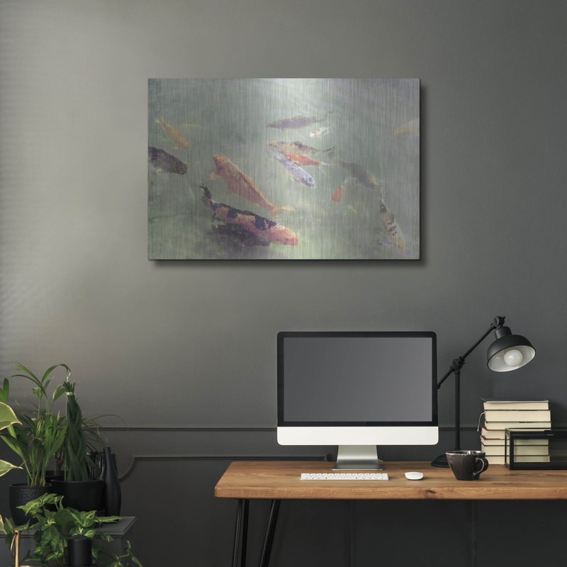 «Koi Reflections 2» par Alicia Ludwig, art mural en métal, H 24 po x l 36 po
