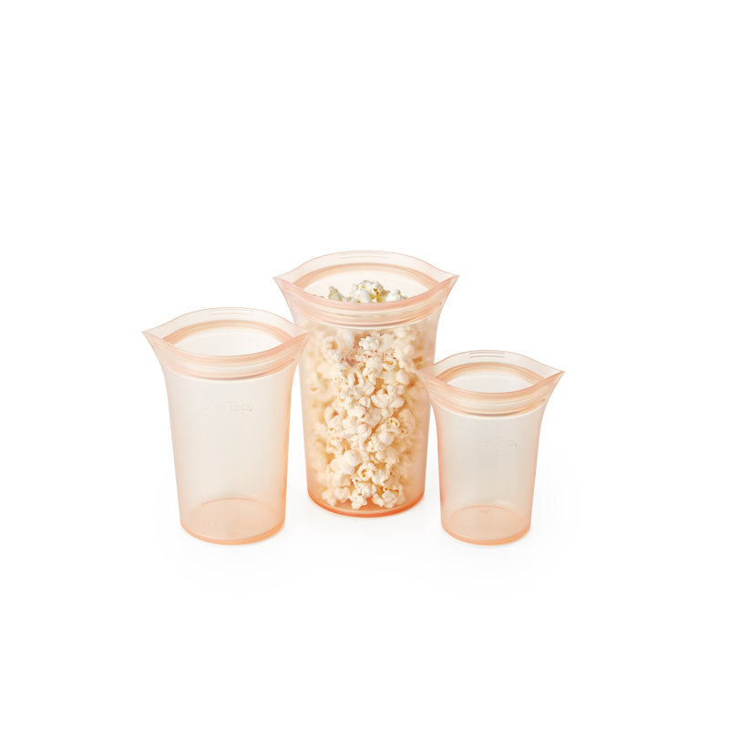 Zip Top Reusable Food Storage Bags | 3 Cup Set [Peach] | Microwave, Dishwasher and Freezer Safe, Peach