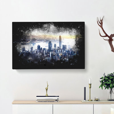 Hong Kong Skyline in China - Wrapped Canvas Painting Print