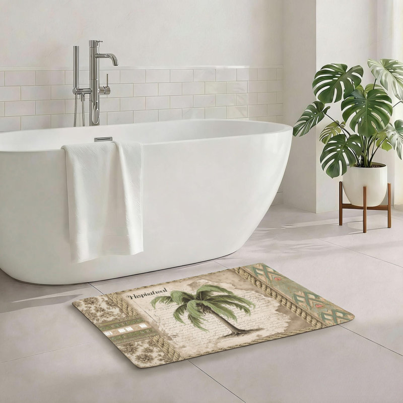 Tapis beige pour salle de bain Palm Tree, 20 po x 32 po