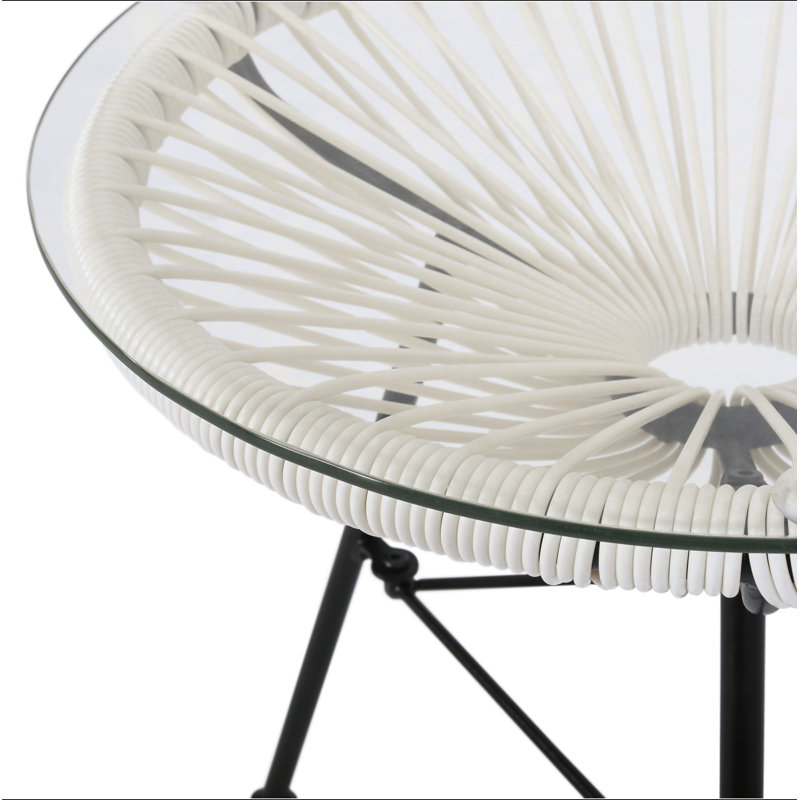 Nusa Side Table with Polyethylene Rattan Base & Tempered Glass Top – Modern Outdoor/Indoor Accent Table (Table Only – No Chair Included)