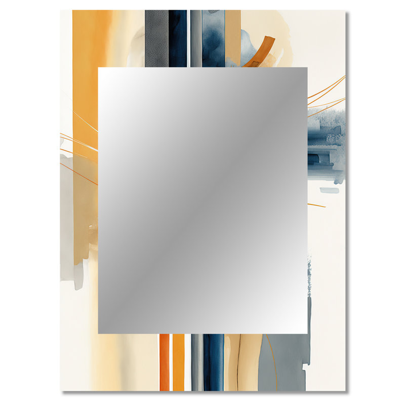 Abstrait moderne bleu et or II - miroir abstrait unique, grand miroir mural moderne, impression d'art en métal, 40 po x 30 po