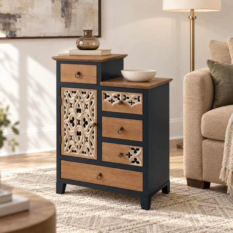 Commode décorative en bois sculpté à 1 porte avec 5 tiroirs Folger Farmhouse l 21,6 po x H 30,6 po x P 11,8 po