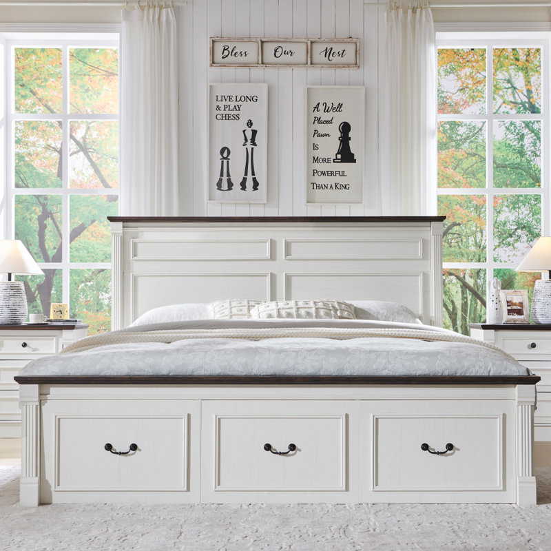 Burlington  Farmhouse King Size Bed Bed Frame with 51" Tall Headboard, Wood Platform Bed Frame, King, White