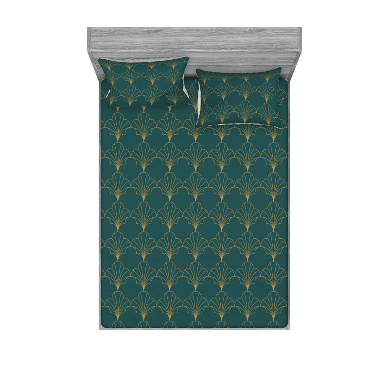  Ensemble de draps en microfibre géométrique, Ensemble de draps très grand californien avec 2 t, Bleu sarcelle / brun sable