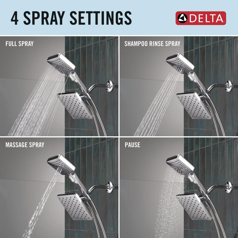 Square 2-in-1 Dual Shower Head with 5-Setting HandHeld Spray 1.75 GPM Chrome, Chrome