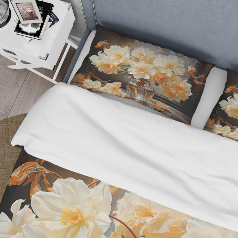 Ensemble de housse de couette en microfibre / polyester White Affodils Romantic Impression II Bedding