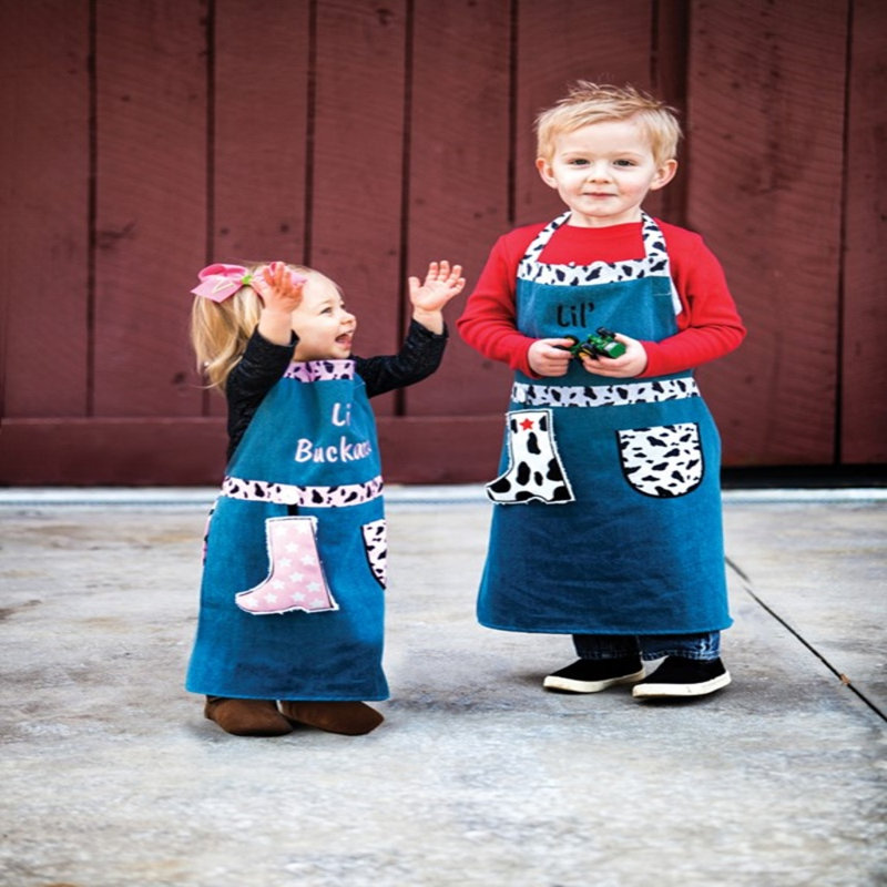  Ensemble de tablier et essuie-mains en coton pour enfants, motif noir et blanc H 12 po