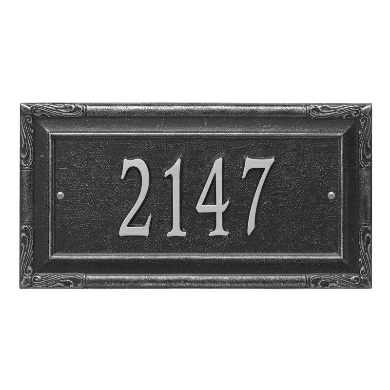 Plaque d'adresse murale 1 ligne personnalisée Gardengate, Noir / argent, Oui