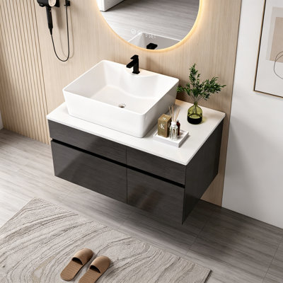 Floating Bathroom Vanity with Sink, 2 cabinets and 1 drawer