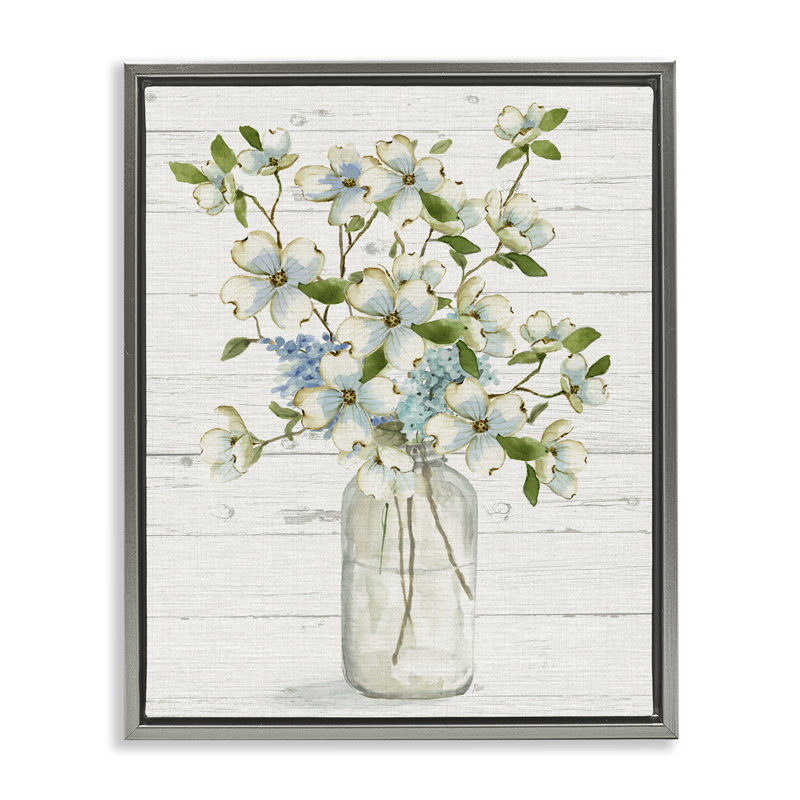 «Soft Soft Dogwood Bouquet Floater» par Nan, Cadre flottant gris lustré, H 21 po x l 17 po