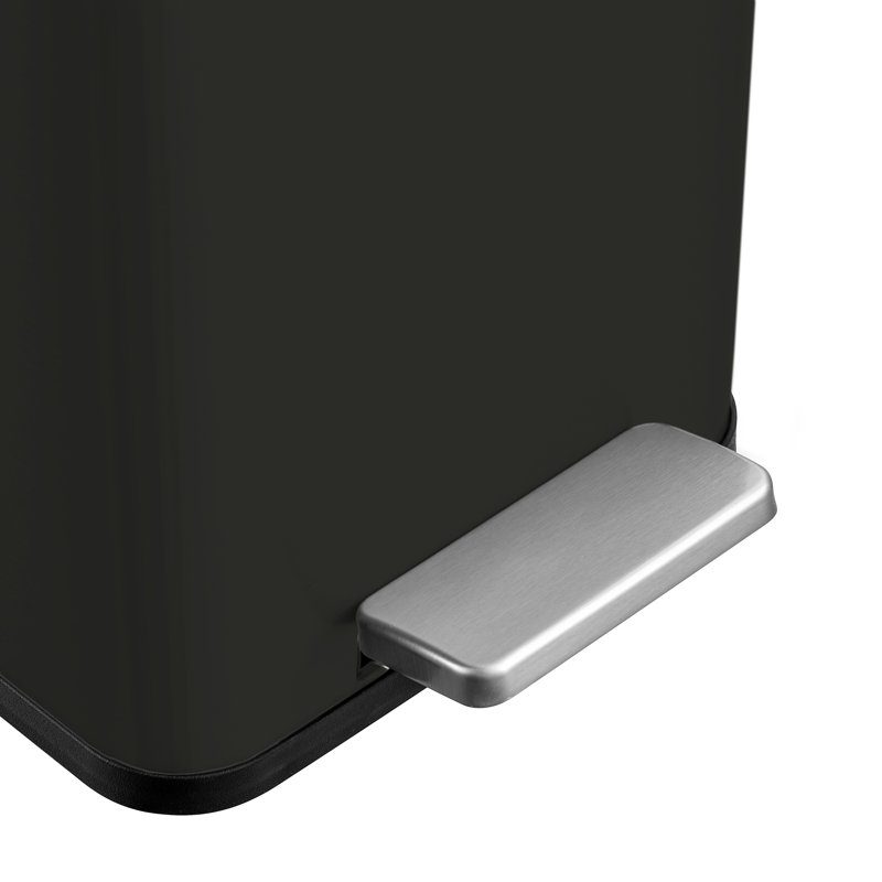  Poubelle à pédale rectangulaire en acier inoxydable Karina 50L, Acier inoxydable noir, 13.2