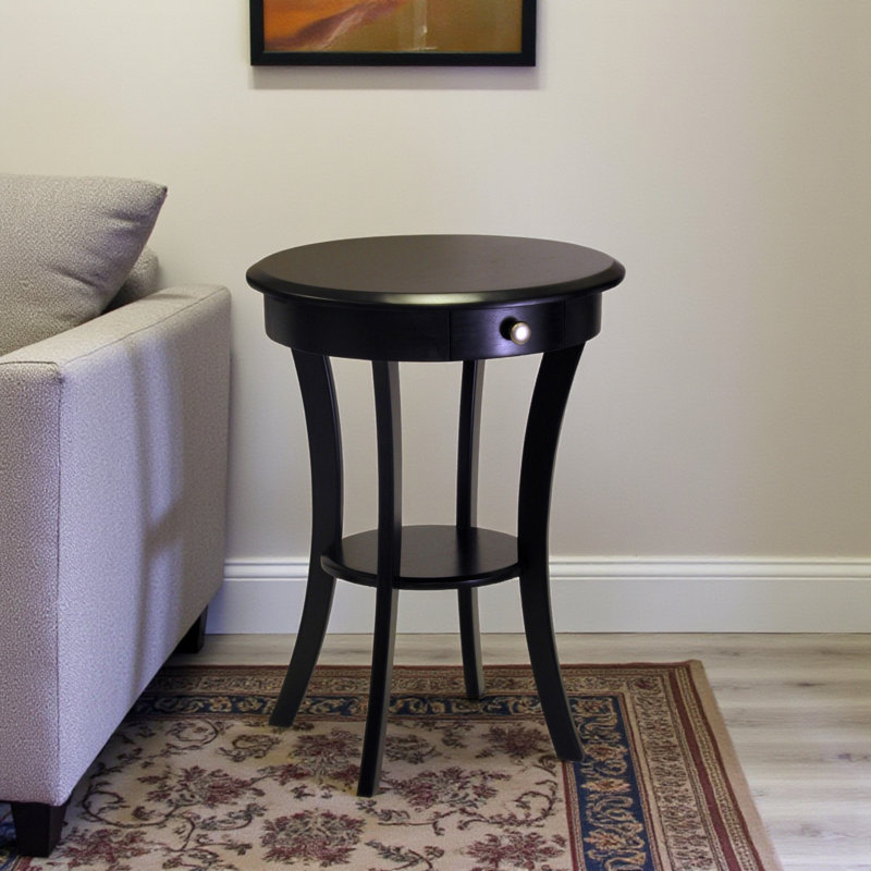Alabama Solid Wood End Table with Storage, Black