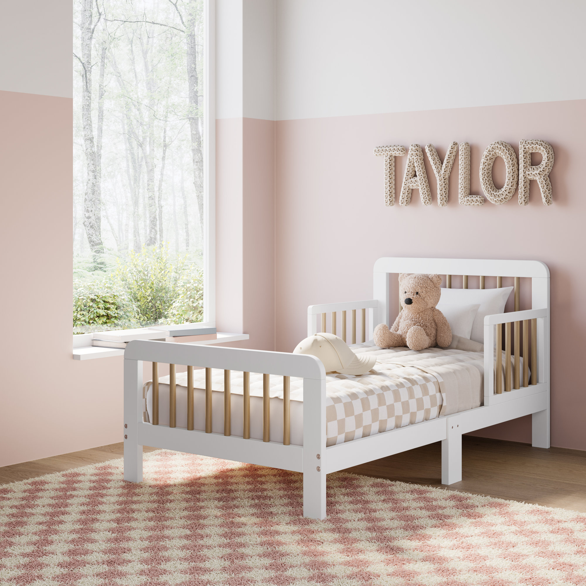 Pasadena Toddler Bed with Guardrails, White/Driftwood