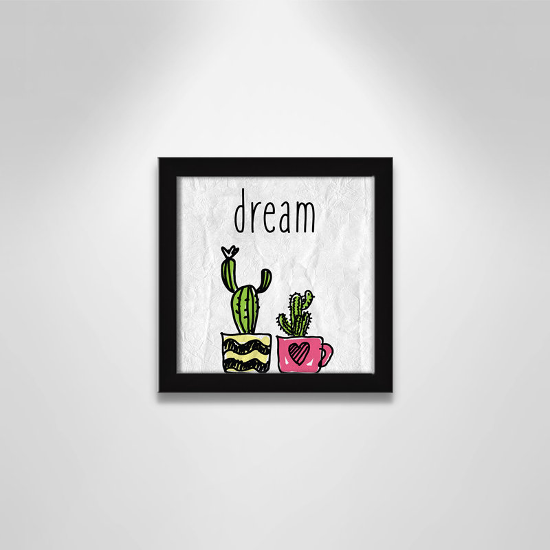 «Cacti A», art encadré, 8" H x 8" W x 1.18" D, Encadré de boîte noir