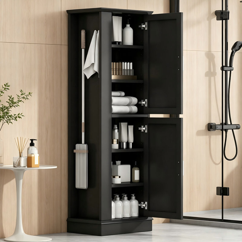  Grande armoire de rangement autoportante avec crochet et tablette réglable, Noir