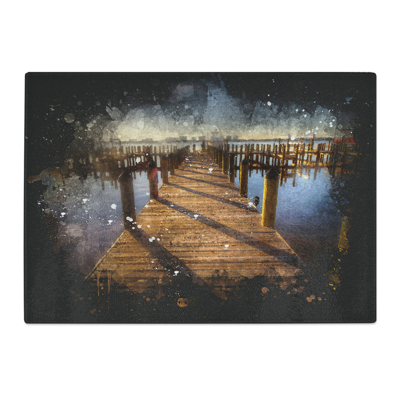 Jetty over the Lake Paint Splash Chopping Board, 0.4cm H x 28.5cm W x 39cm L