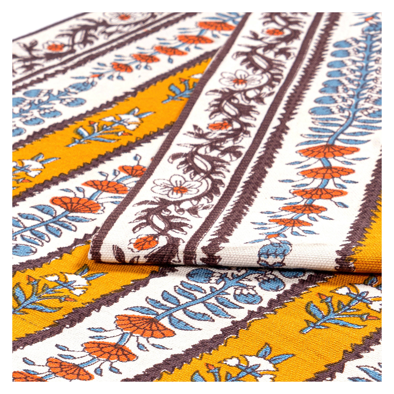 Charlemont Floral Table Runnner, 72" x 16", Dijon/Blue