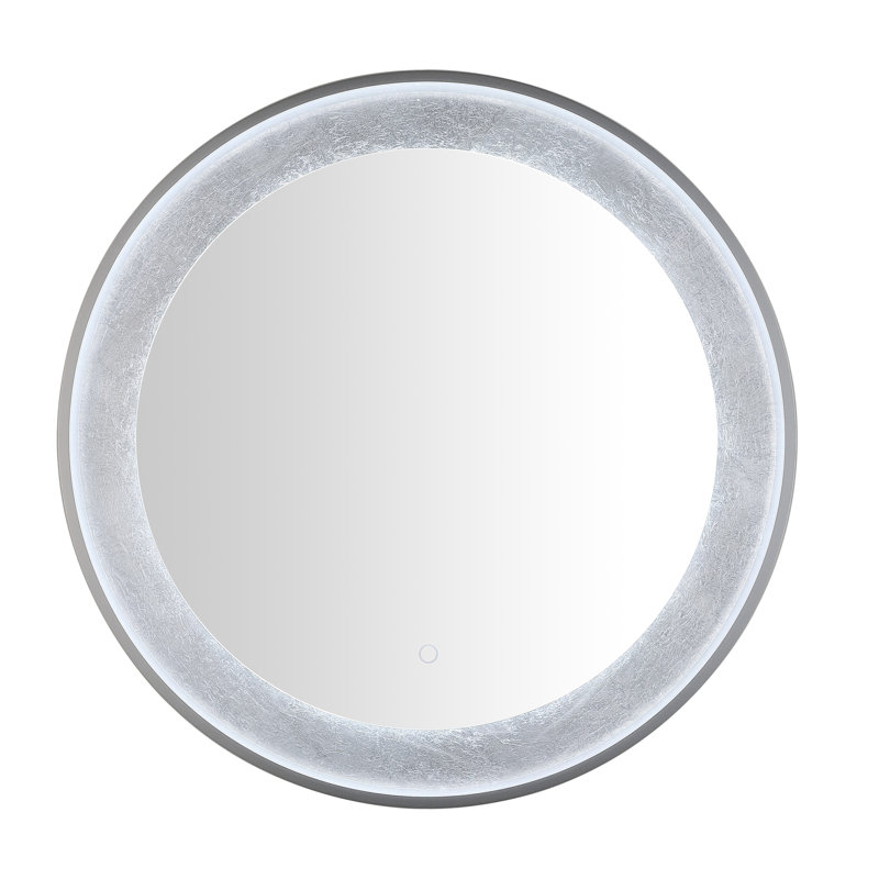 Ashelly Round Metal LED Wall Mirror, Silver/Gray